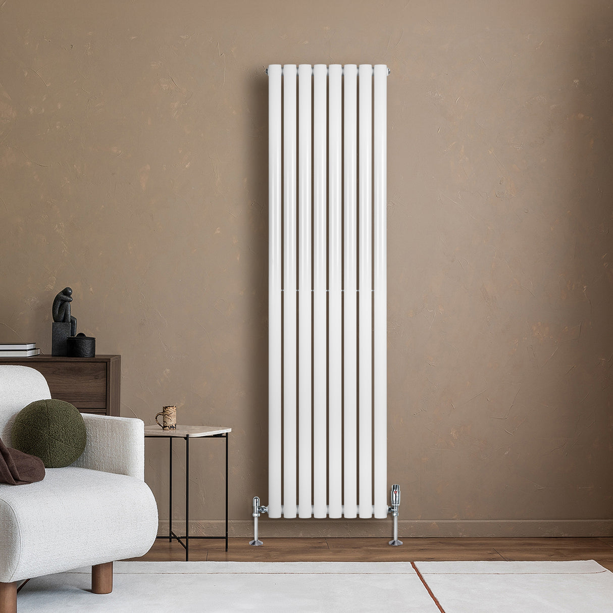 Radiateur à Colonnes Ovales & Vannes, 1 Panneau - 1800 x 480 mm - Blanc