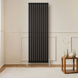 Radiateur à Colonnes Ovales & Vannes, 1 Panneau - 1800 x 600 mm - Noir