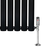 Radiateur à Colonnes Ovales & Vannes, 1 Panneau - 1800 x 600 mm - Noir