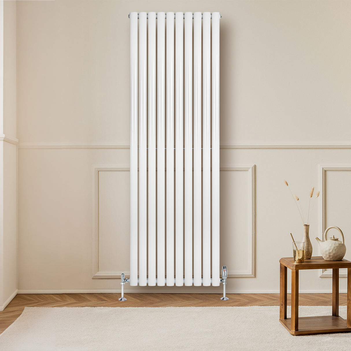 Radiateur à Colonnes Ovales & Vannes, 1 Panneau - 1800 x 600 mm - Blanc
