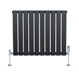 Radiateur plat à 1 panneau gris anthracite, 600 x 700 mm, avec vannes chromées et surface lisse, design moderne et épuré