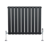 Radiateur plat à 1 panneau gris anthracite, 600 x 700 mm, avec vannes chromées et surface lisse, design moderne et épuré