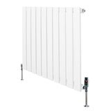 Radiateur plat blanc à un panneau, dimensions 600 x 700 mm, avec vannes élégantes et surface lisse, idéal pour un intérieur moderne