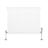 Radiateur plat à 1 panneau, dimensions 600 x 700 mm, finition blanche lisse avec vannes chromées brillantes et design moderne