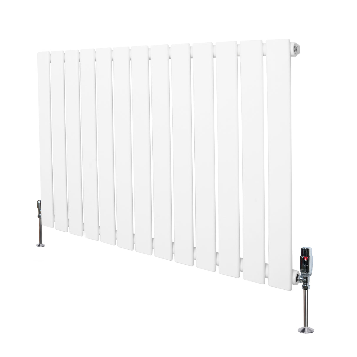 Radiateur plat blanc à 1 panneau, dimensions 600 x 910 mm, avec vannes élégantes et finitions lisses et modernes