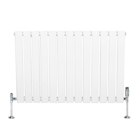 Radiateur plat à 1 panneau blanc, dimensions 600 x 910 mm, avec vannes chromées, design moderne et lignes épurées