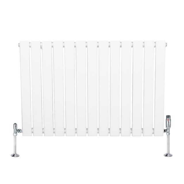 Radiateur plat à 1 panneau blanc, dimensions 600 x 910 mm, avec vannes chromées, design moderne et lignes épurées