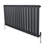 Radiateur plat à 1 panneau gris anthracite, 600 x 1190 mm, avec vannes, design moderne et lignes épurées, finition mate et texture lisse