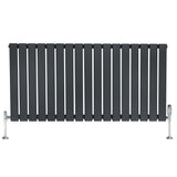 Radiateur plat à 1 panneau gris anthracite, 600 x 1190 mm, avec vannes chromées et surface lisse, design moderne et épuré