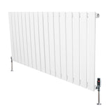 Radiateur plat blanc à 1 panneau, dimensions 600 x 1190 mm, avec vannes élégantes et surface lisse, idéal pour un intérieur moderne