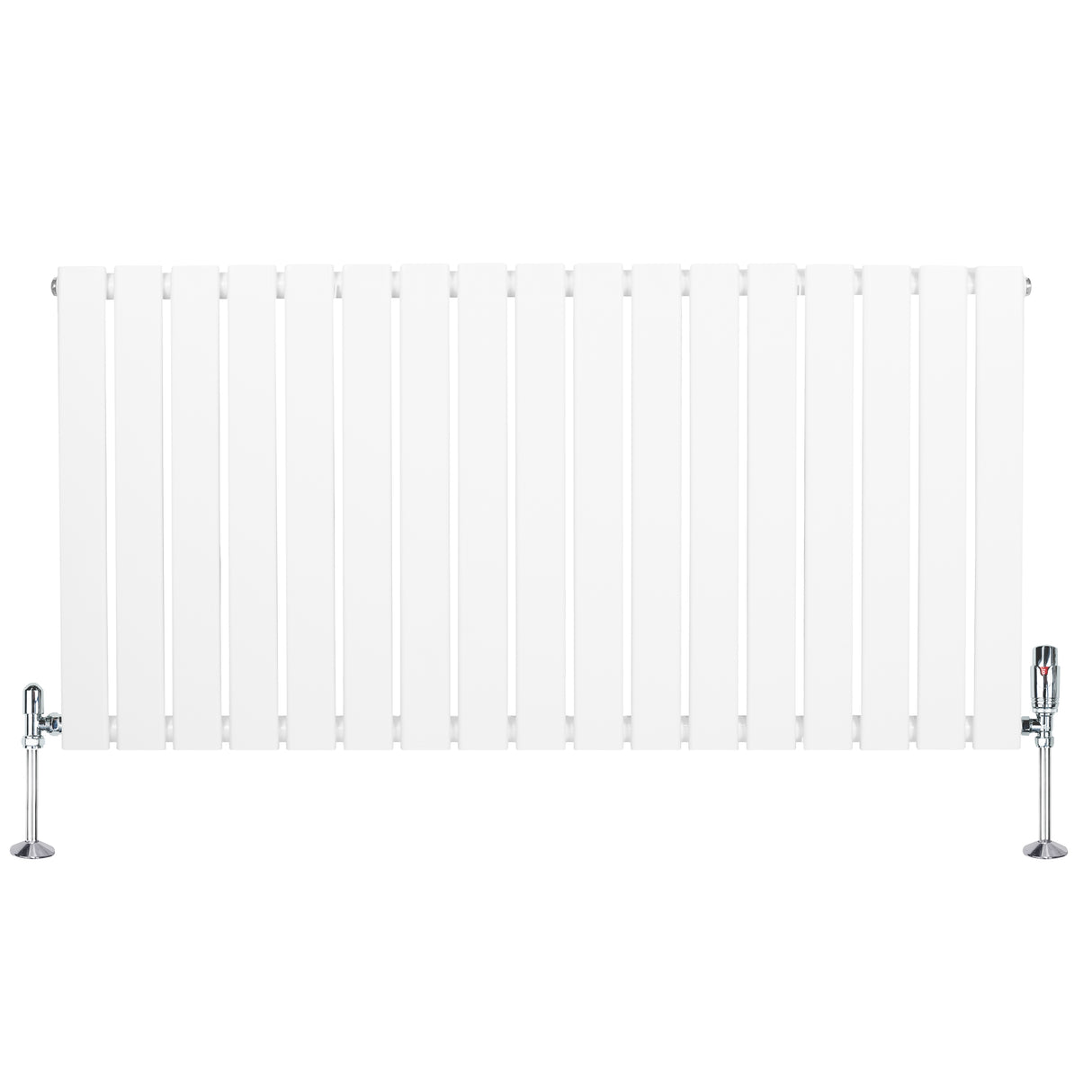 Radiateur plat à 1 panneau blanc de 600 x 1190 mm avec vannes chromées, surface lisse et design moderne, idéal pour tout intérieur