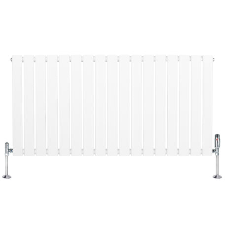 Radiateur plat à 1 panneau blanc de 600 x 1190 mm avec vannes chromées, surface lisse et design moderne, idéal pour tout intérieur