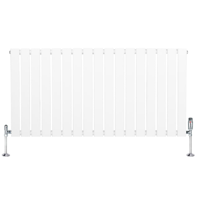 Radiateur plat à 1 panneau blanc de 600 x 1190 mm avec vannes chromées, surface lisse et design moderne, idéal pour tout intérieur
