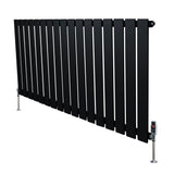 Radiateur plat noir à 1 panneau, dimensions 600 x 1190 mm, avec vannes, design moderne et lignes épurées, finition lisse et mate