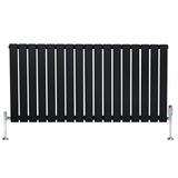 Radiateur plat noir à 1 panneau, dimensions 600 x 1190 mm, avec vannes chromées et surface lisse, design moderne et élégant