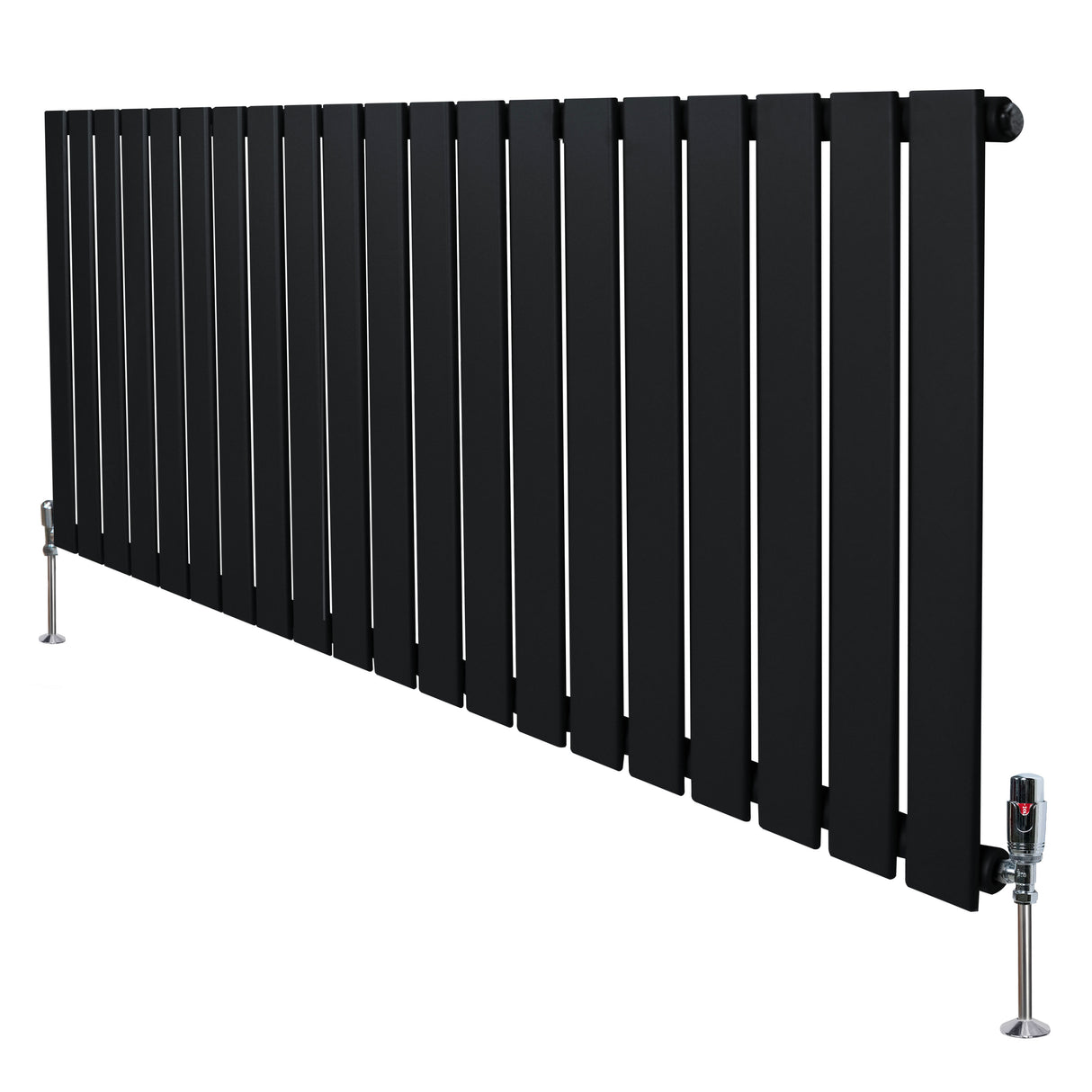Radiateur plat noir à 1 panneau, dimensions 600 x 1400 mm, avec vannes, finition lisse et design moderne, idéal pour un intérieur élégant