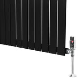 Radiateur plat noir à 1 panneau, dimensions 600 x 1400 mm, avec vannes chromées et surface lisse, design moderne et élégant