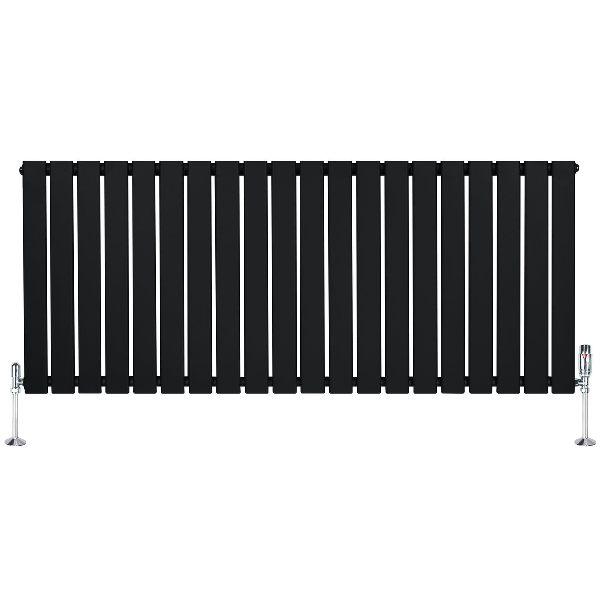 Radiateur plat noir à un panneau, dimensions 600 x 1400 mm, avec vannes élégantes et surface lisse, idéal pour un intérieur moderne