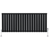 Radiateur plat noir à un panneau, dimensions 600 x 1400 mm, avec vannes élégantes et surface lisse, idéal pour un intérieur moderne