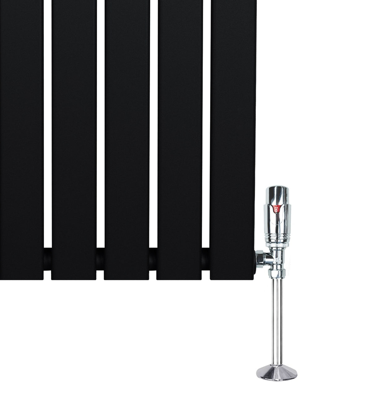 Radiateur plat noir à un panneau, dimensions 600 x 1400 mm, avec vanne chromée et finition lisse, design moderne et élégant
