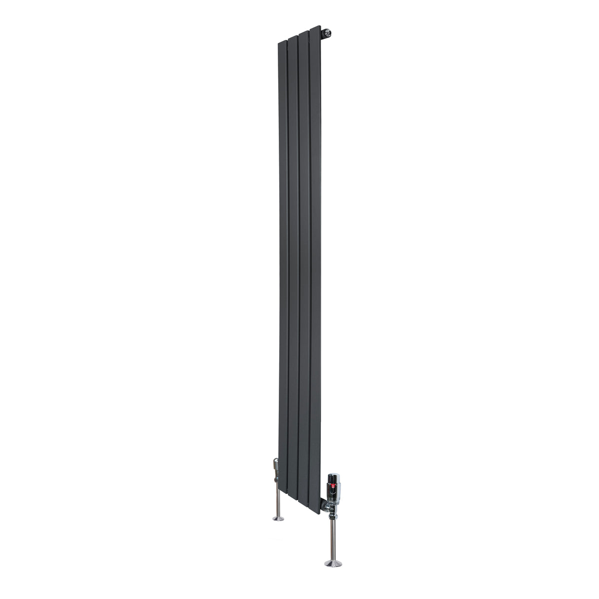 Radiateur plat gris anthracite à un panneau, dimensions 1600 x 280 mm, avec vannes élégantes et design moderne