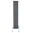 Radiateur plat gris anthracite à 1 panneau, dimensions 1600 x 280 mm, avec vannes élégantes et design moderne, surface lisse et rectangulaire