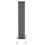 Radiateur plat gris anthracite à 1 panneau, dimensions 1600 x 280 mm, avec vannes élégantes et design moderne, surface lisse et rectangulaire