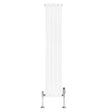 Radiateur plat blanc à un panneau, dimensions 1600 x 280 mm, avec vannes chromées, design moderne et épuré, surface lisse