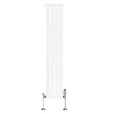 Radiateur plat blanc à un panneau, dimensions 1600 x 280 mm, avec vannes chromées, design moderne et épuré, surface lisse