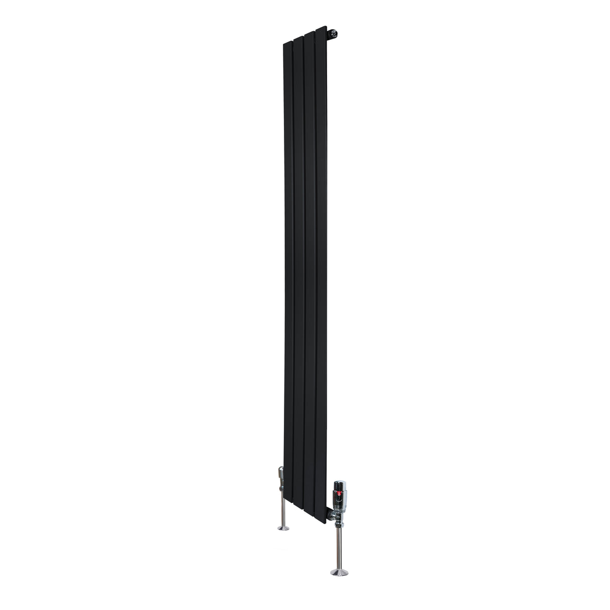 Radiateur plat noir à 1 panneau, dimensions 1600 x 280 mm, avec vannes élégantes et finition lisse pour un style moderne