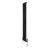 Radiateur plat noir à 1 panneau, dimensions 1600 x 280 mm, avec vannes élégantes et finition lisse pour un style moderne