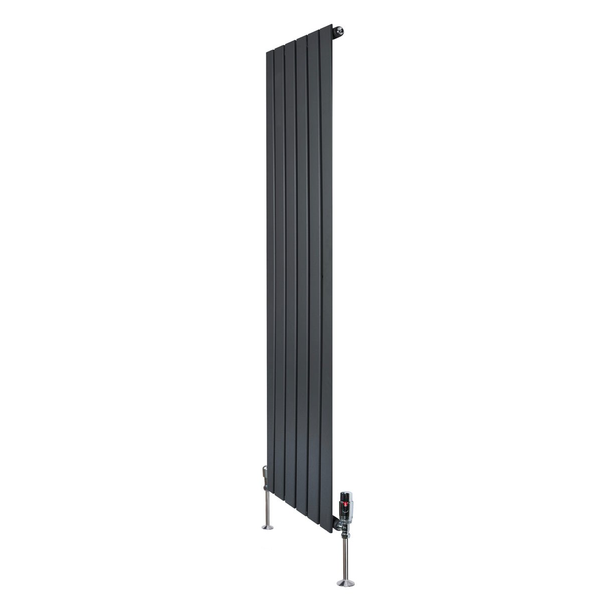 Radiateur plat gris anthracite à 1 panneau, dimensions 1600 x 420 mm, avec vannes élégantes et finition lisse et moderne