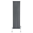 Radiateur plat à un panneau gris anthracite, design vertical avec vannes, dimensions 1600 x 420 mm, finition lisse et moderne