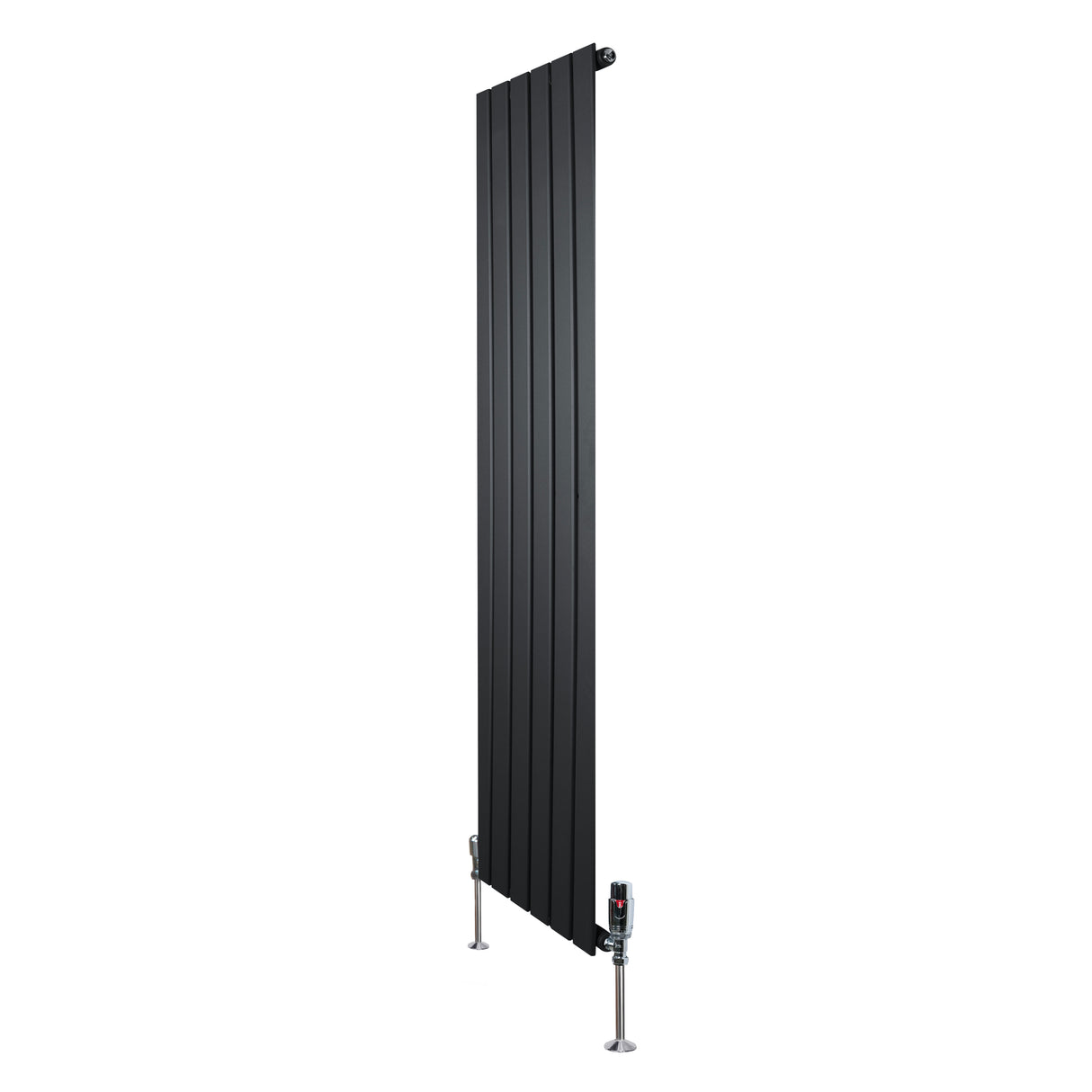 Radiateur plat noir à un panneau, dimensions 1600 x 420 mm, avec vannes élégantes et surface lisse, idéal pour un intérieur moderne