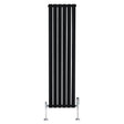 Radiateur plat noir à 1 panneau, dimensions 1600 x 420 mm, avec vannes chromées, design moderne et lignes épurées