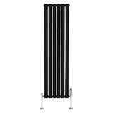Radiateur plat noir à 1 panneau, dimensions 1600 x 420 mm, avec vannes chromées, design moderne et lignes épurées