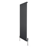 Radiateur plat gris anthracite à 1 panneau, dimensions 1600 x 560 mm, design moderne avec texture lisse et vannes élégantes