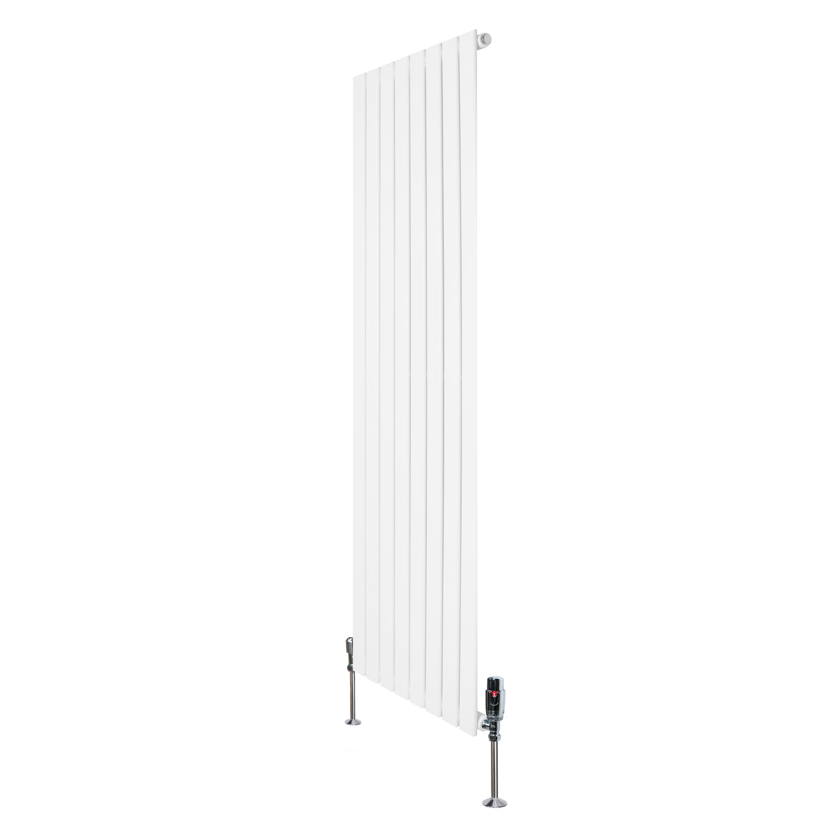 Radiateur plat à un panneau blanc, dimensions 1600 x 560 mm, avec vannes en métal, design moderne et lignes épurées