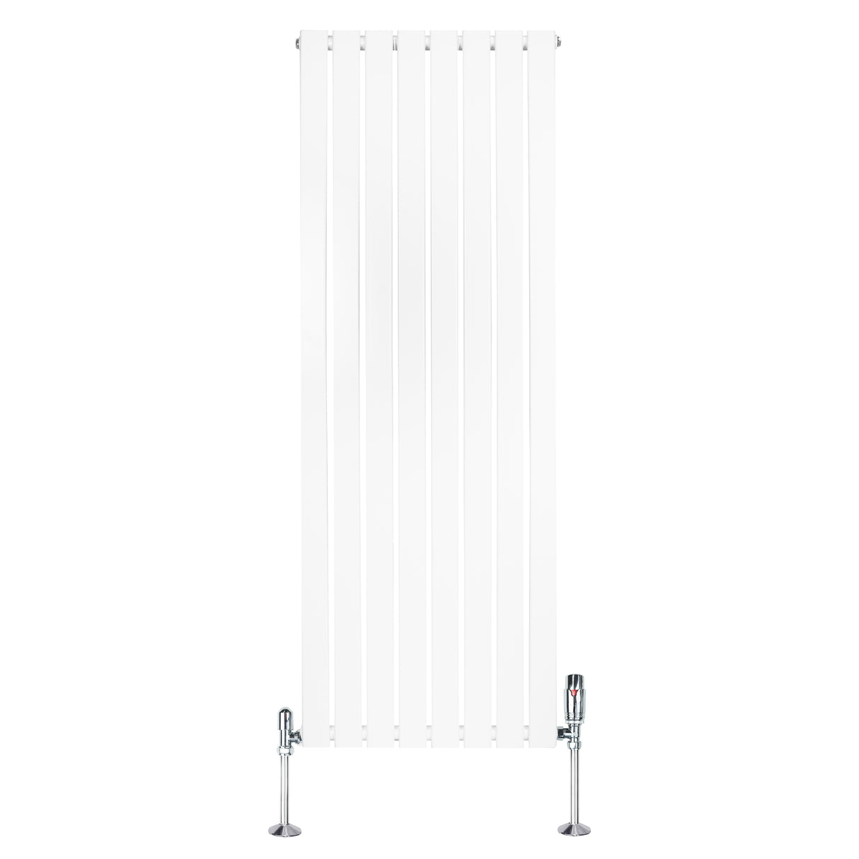 Radiateur plat à un panneau, 1600 x 560 mm, finition blanche lisse, avec vannes chromées, design moderne et élégant