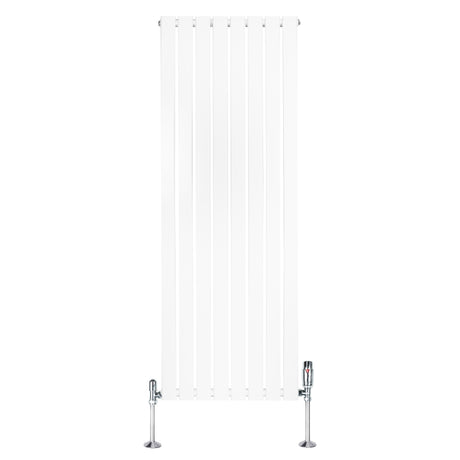 Radiateur plat à un panneau, 1600 x 560 mm, finition blanche lisse, avec vannes chromées, design moderne et élégant