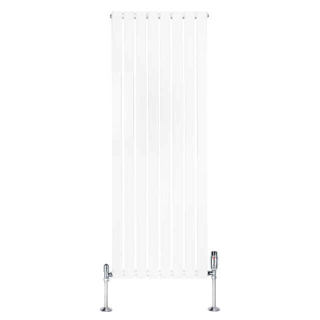 Radiateur plat à un panneau, 1600 x 560 mm, finition blanche lisse, avec vannes chromées, design moderne et élégant