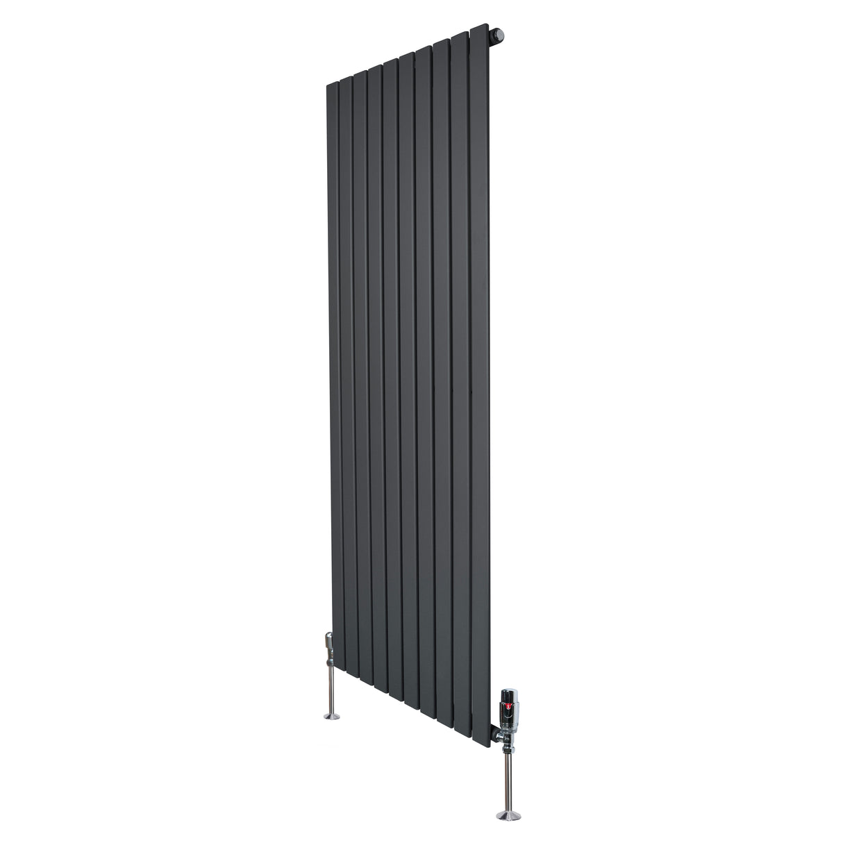 Radiateur plat à 1 panneau gris anthracite, dimensions 1600 x 700 mm, avec vannes élégantes et finition lisse, design moderne