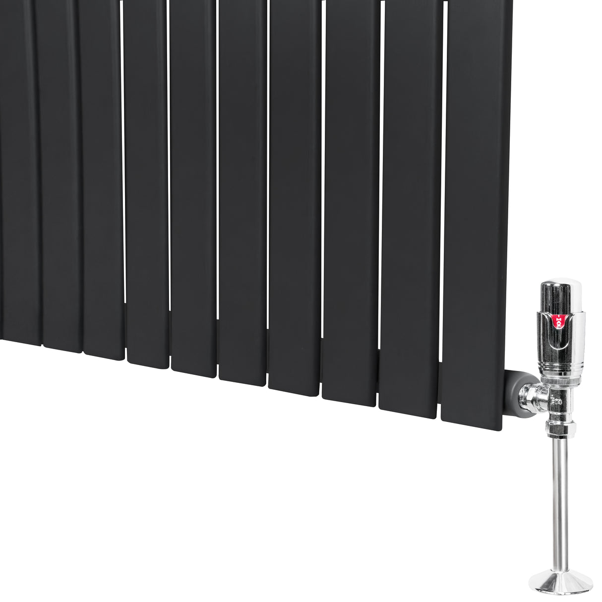 Radiateur plat gris anthracite à un panneau, dimensions 1600 x 700 mm, avec vanne élégante et finition lisse et moderne