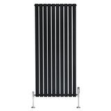 Radiateur plat noir à 1 panneau, dimensions 1600 x 700 mm, avec vannes chromées et design moderne à l'aspect lisse et élégant