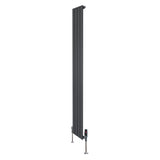 Radiateur plat à un panneau gris anthracite, dimensions 1800 x 280 mm, avec vannes élégantes et finition lisse et moderne