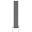 Radiateur plat à un panneau gris anthracite, dimensions 1800 x 280 mm, avec vannes chromées et design moderne et épuré