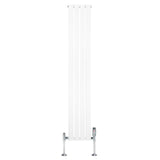 Radiateur plat blanc à 1 panneau, dimensions 1800 x 280 mm, avec vannes chromées, design moderne et épuré, surface lisse et brillante
