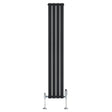 Radiateur plat noir à 1 panneau, dimensions 1800 x 280 mm, avec vannes chromées et design moderne à l'aspect lisse et élégant