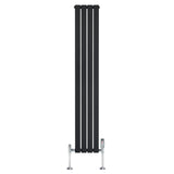 Radiateur plat noir à 1 panneau, dimensions 1800 x 280 mm, avec vannes chromées et design moderne à l'aspect lisse et élégant