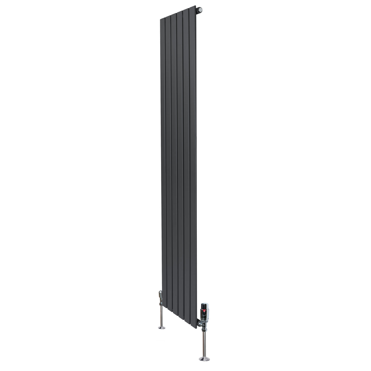 Radiateur plat à 1 panneau gris anthracite, dimensions 1800 x 420 mm, avec vannes élégantes et surface lisse, design moderne